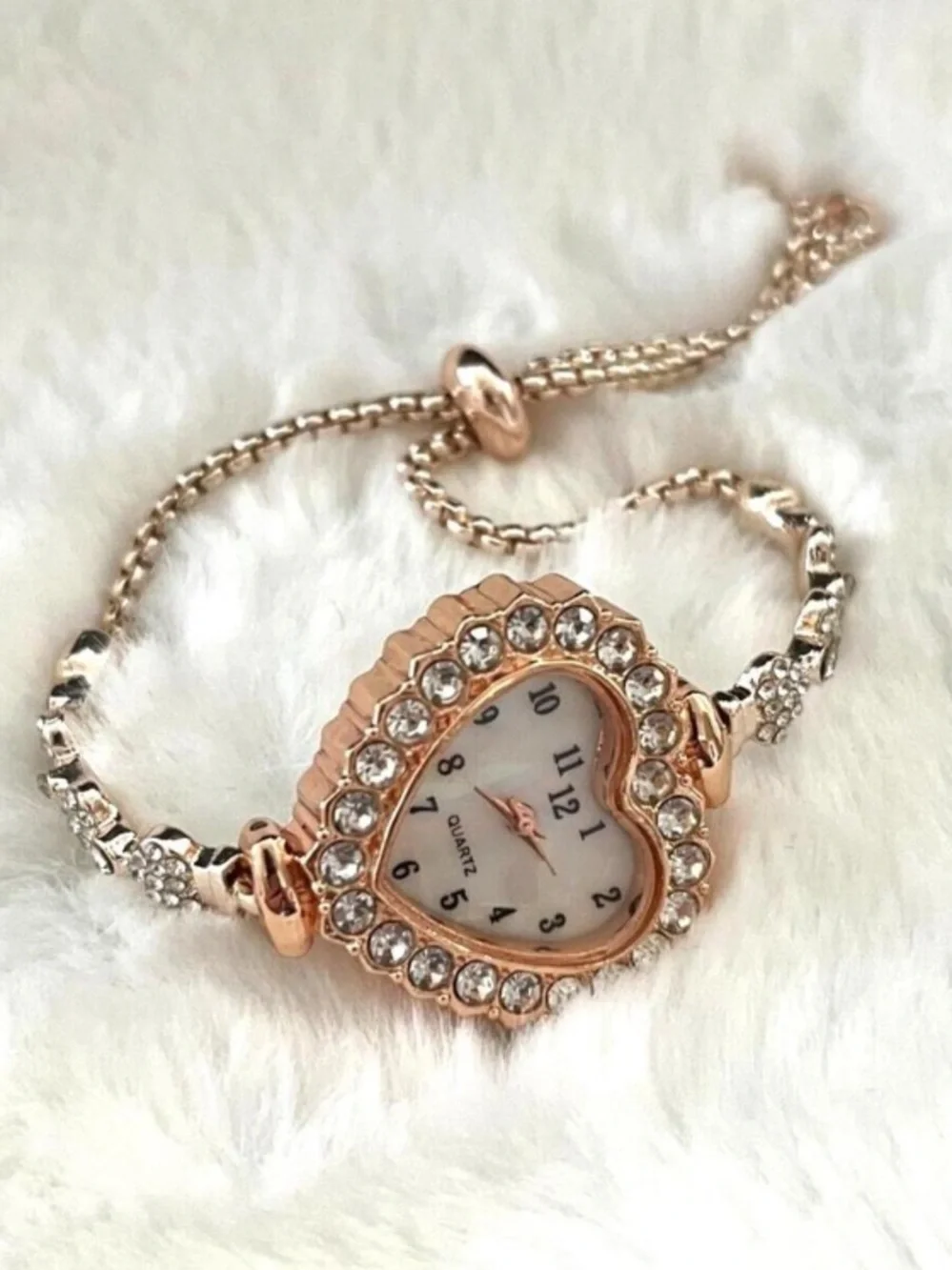 Women's Rose Gold Heart Crystal Bracelet Watch